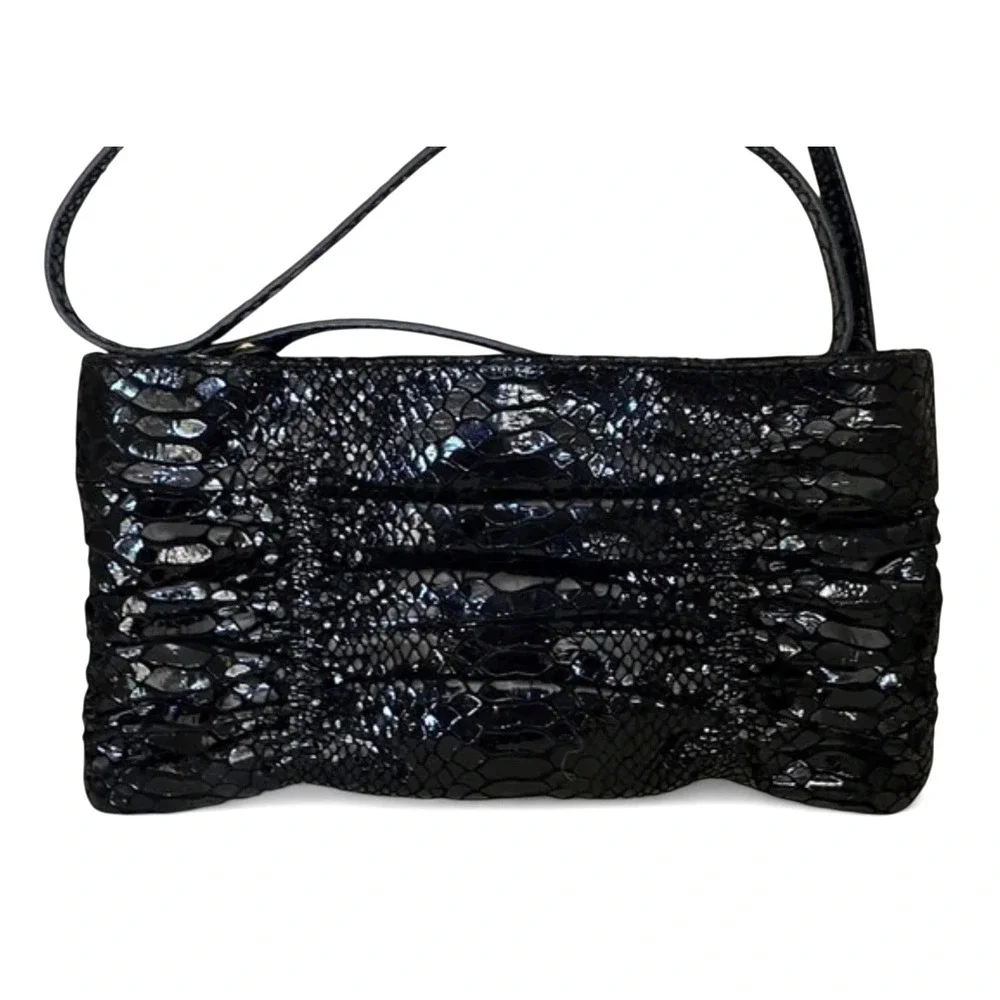 MICHAEL KORS Embossed SHINY SNAKE GATHERD PRINT Zip Shoulder PURSE/BAG